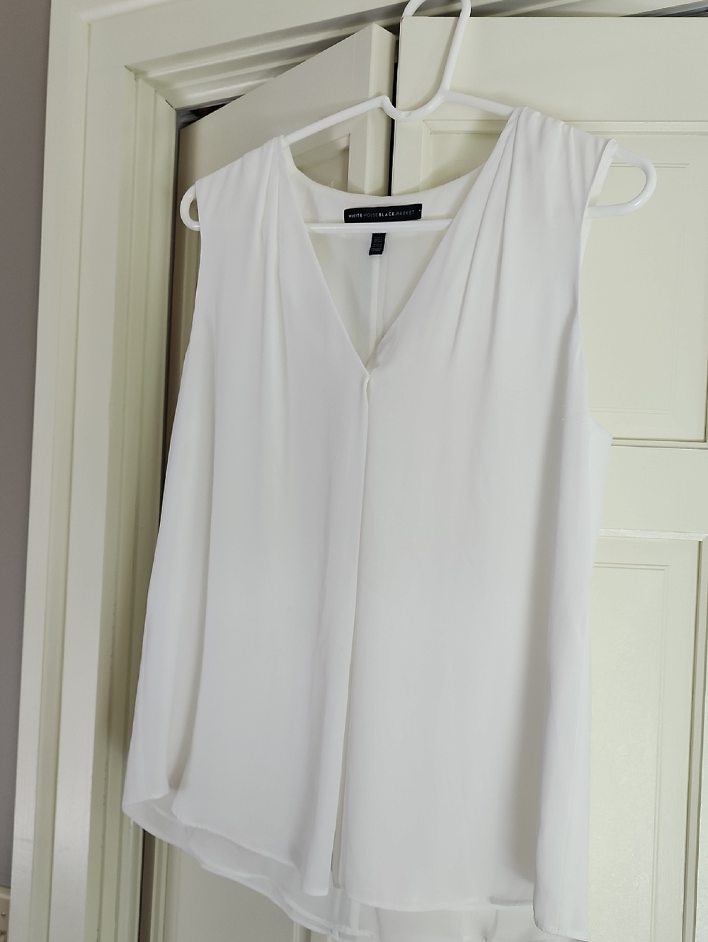 White House Black Market White Sleeveless V-Neck Draped Camisole